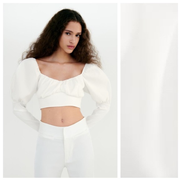 NWT. Zara Off White Voluminous Sleeves V-neck Top. Size M. - Picture 4 of 13